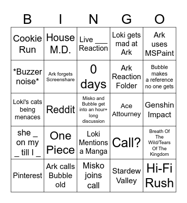 Groupchat Bingo Card