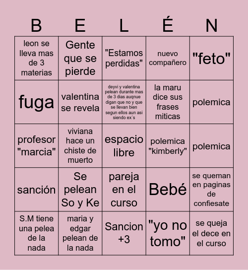 Sucesos para el 2dp B Bingo Card