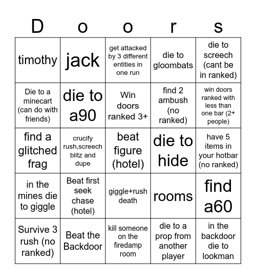 Doors Bingo Card