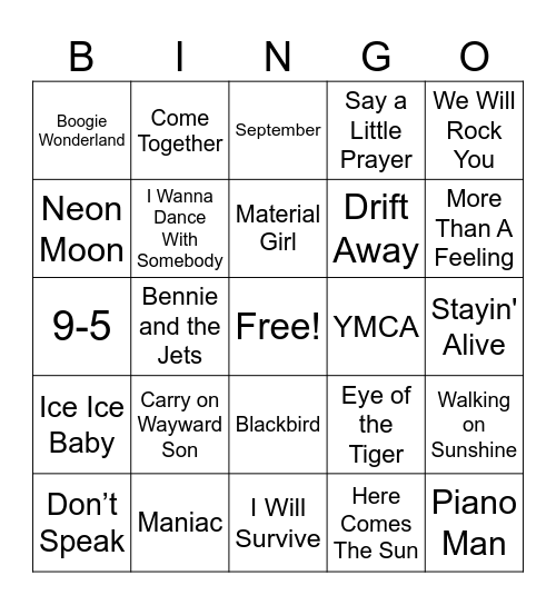 FAW SINGO- Classic Hits! Bingo Card