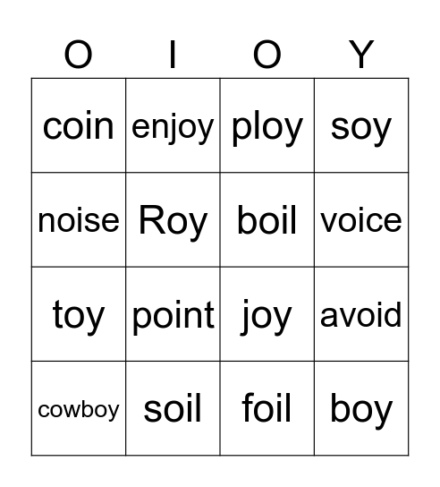 oi & oy bingo Card
