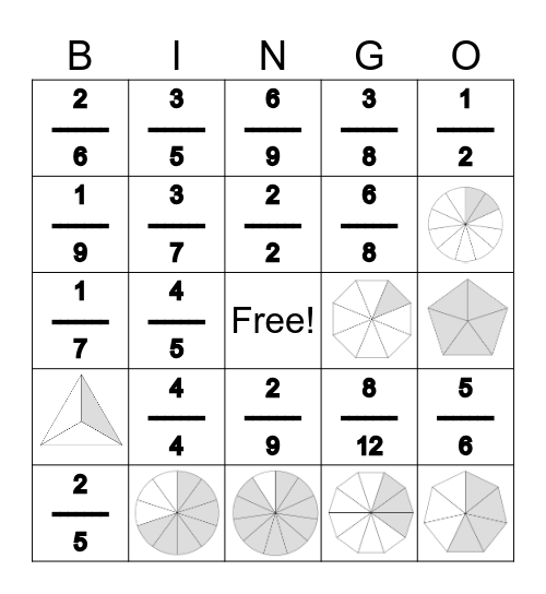 Fraction Bingo Card