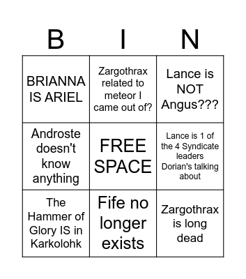 Lance Theories Bingo Card
