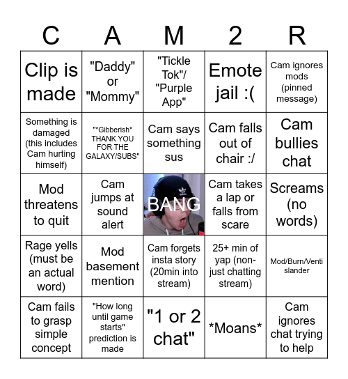 Cam2r Bingo Card