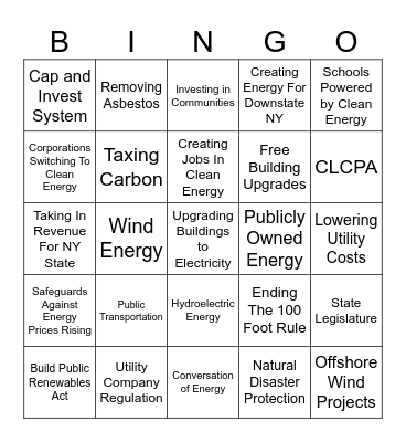 Environmental Workshop Bingo Cards Bingo Card