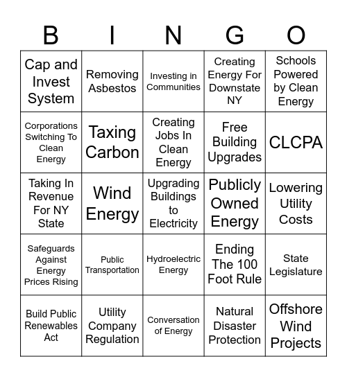 Environmental Workshop Bingo Cards Bingo Card