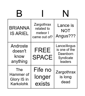 Lance Theories Bingo Card