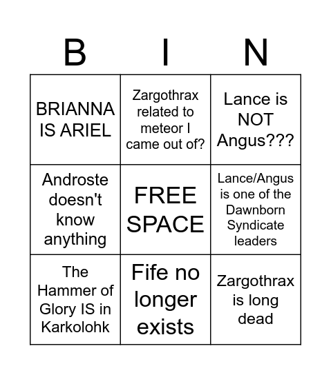 Lance Theories Bingo Card