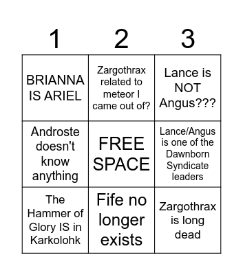 Lance Theories Bingo Card
