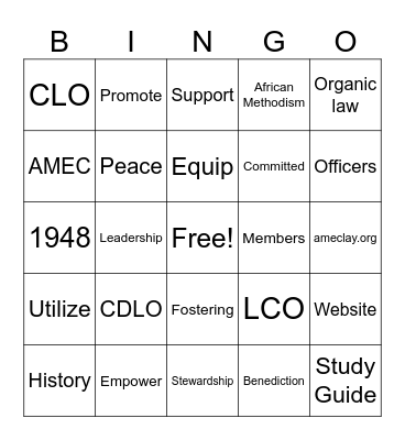 Lay Organization Bingo Card