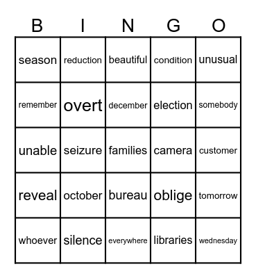 Week 3-4 Spelling Words Bingo Card