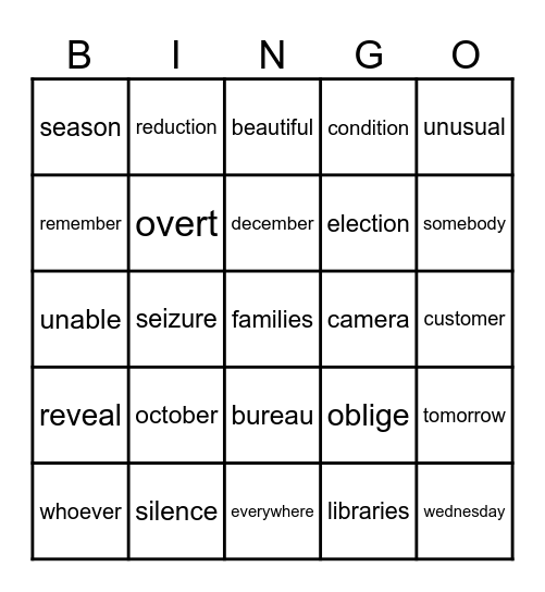 Week 3-4 Spelling Words Bingo Card