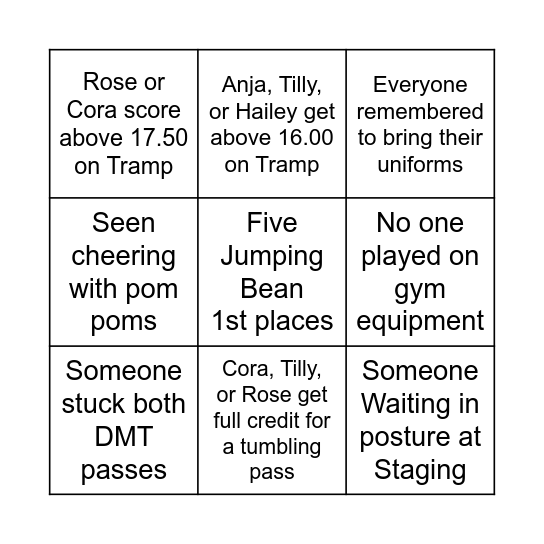 T&T JUMPING BEANS 2025 STATE CHAMPIONSHIP CHALLENGE CARD Bingo Card