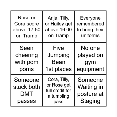 T&T JUMPING BEANS 2025 STATE CHAMPIONSHIP CHALLENGE CARD Bingo Card