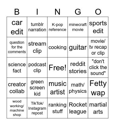 Youtube shorts bingo Card