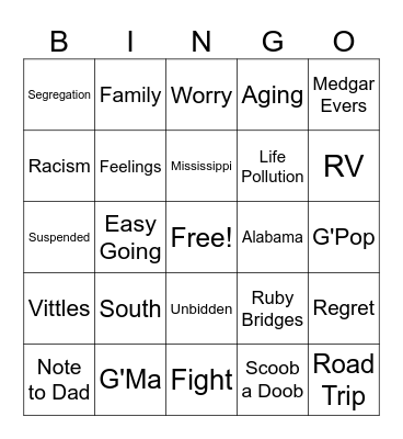 Clean Getaway Bingo Card
