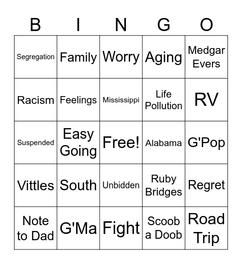 Clean Getaway Bingo Card