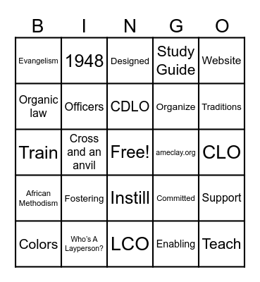 Lay Organization Bingo Card