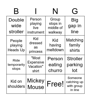 Disney Bingo Card