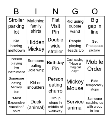 Disney Bingo Card