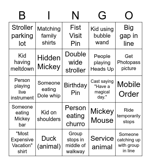 Disney Bingo Card