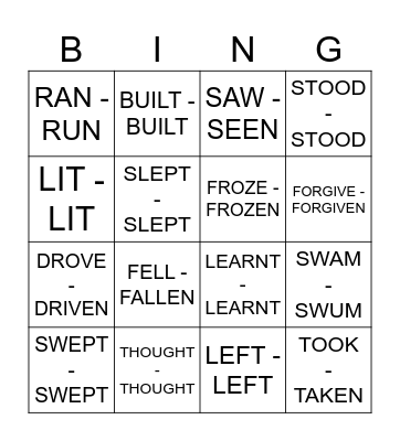 VERBS IN PAST Bingo Card