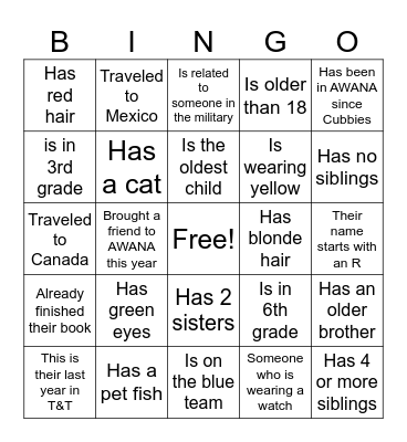 PEOPLE BINGO Card