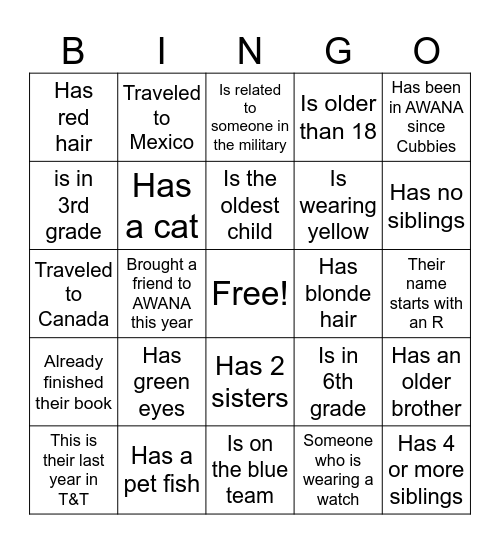 PEOPLE BINGO Card