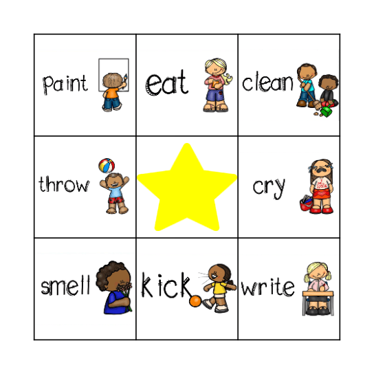 Action Words Bingo Card