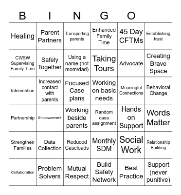 Family Engagement Partnership Bingo Card