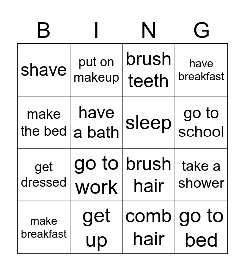 Morning Routine Bingo Card