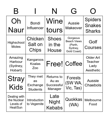 A Kdrama set in Australia Bingo Card