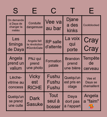 Saucisse RP Bingo Card