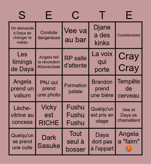 Saucisse RP Bingo Card