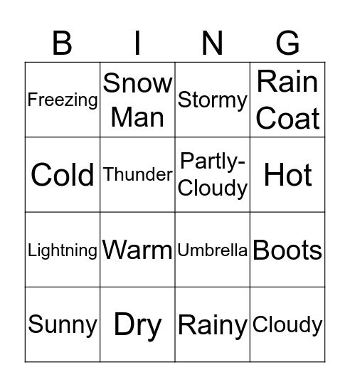 Weather Bingo Card