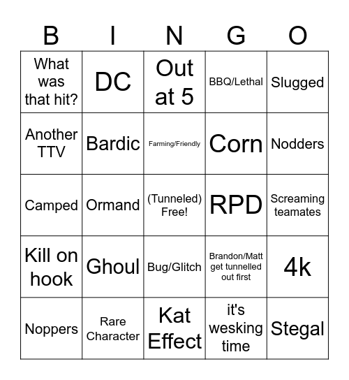 DBD Bingo Card
