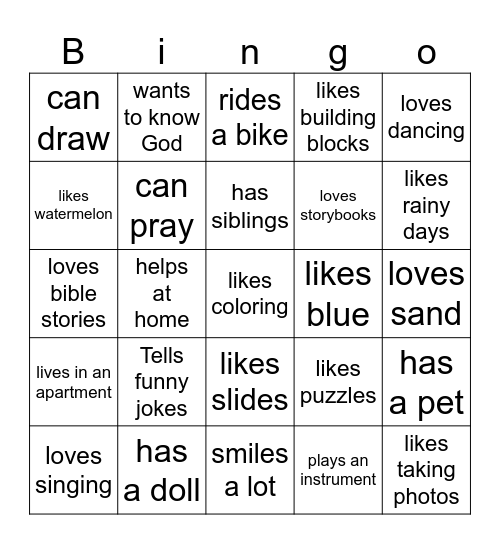 SMCC 2025 Sunday school Bingo Card