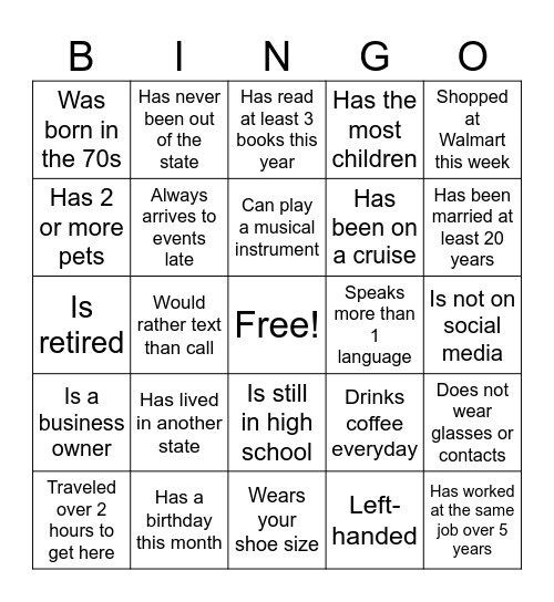 Harris Family Reunion Bingo Card