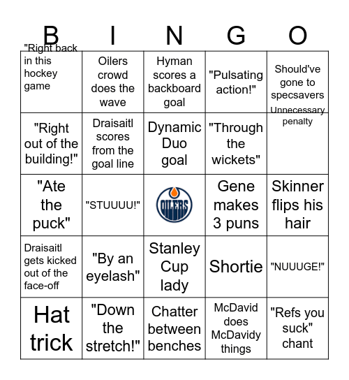 Oilers Bingo Card