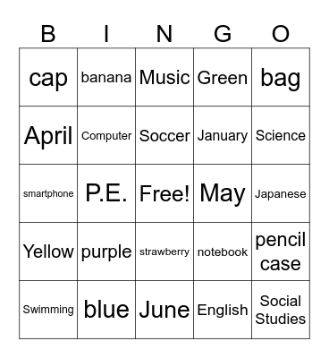 Vocabulary Bingo Card