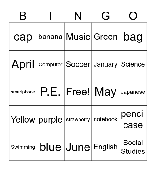 Vocabulary Bingo Card