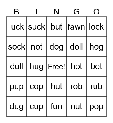 /ɑ/ and /ʌ/ Bingo Card