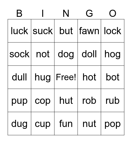 /ɑ/ and /ʌ/ Bingo Card