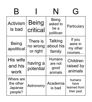Theory and Research Bingo Card