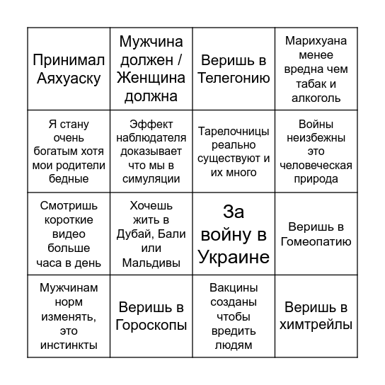 Насрано в Голове 2025 edition Bingo Card