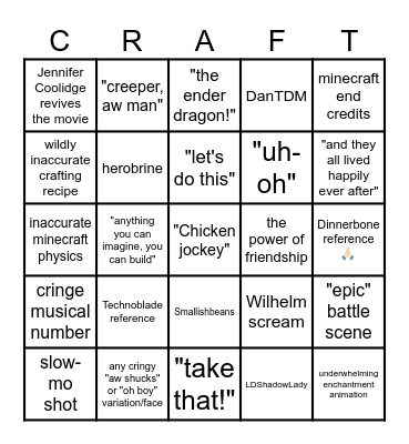 A Minecraft Movie bingo card Bingo Card