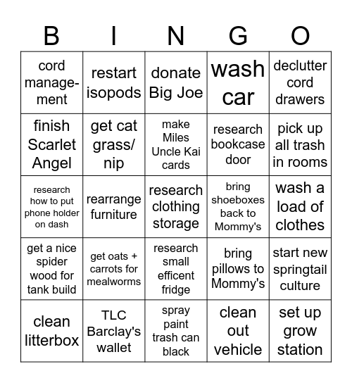 To Do Bingo Card