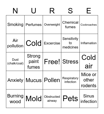 Asthma Bingo Card