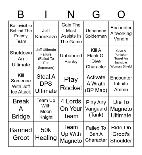 Sunhee Marvel Rivals Bingo Card