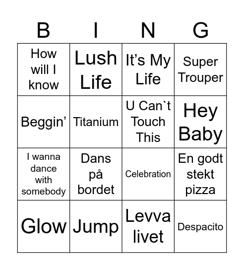 Musikkbingo Card